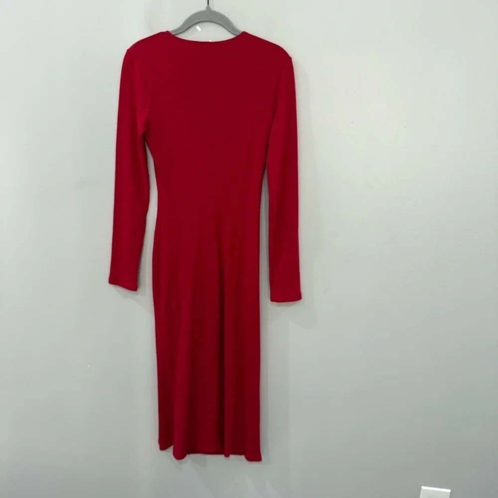 Reformation Dress Piazza Midi Ribbed Front Tie in Red - Picture 4 of 8